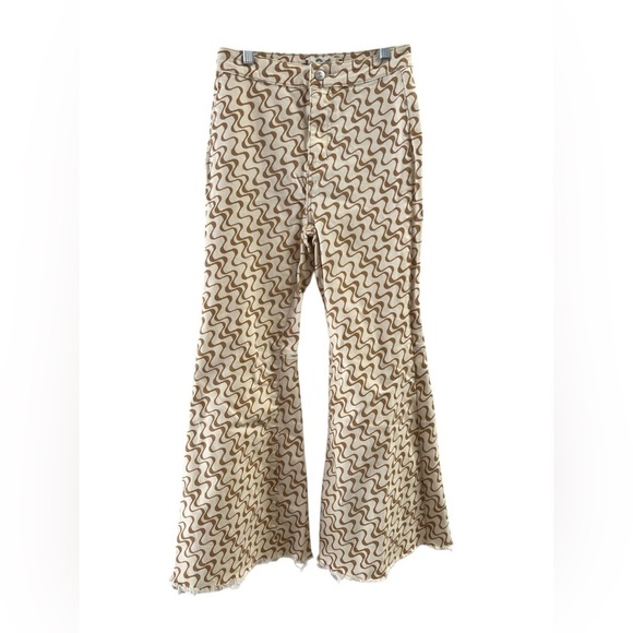 We The Free Denim - Free people wide leg flare high waisted brown and ivory pants